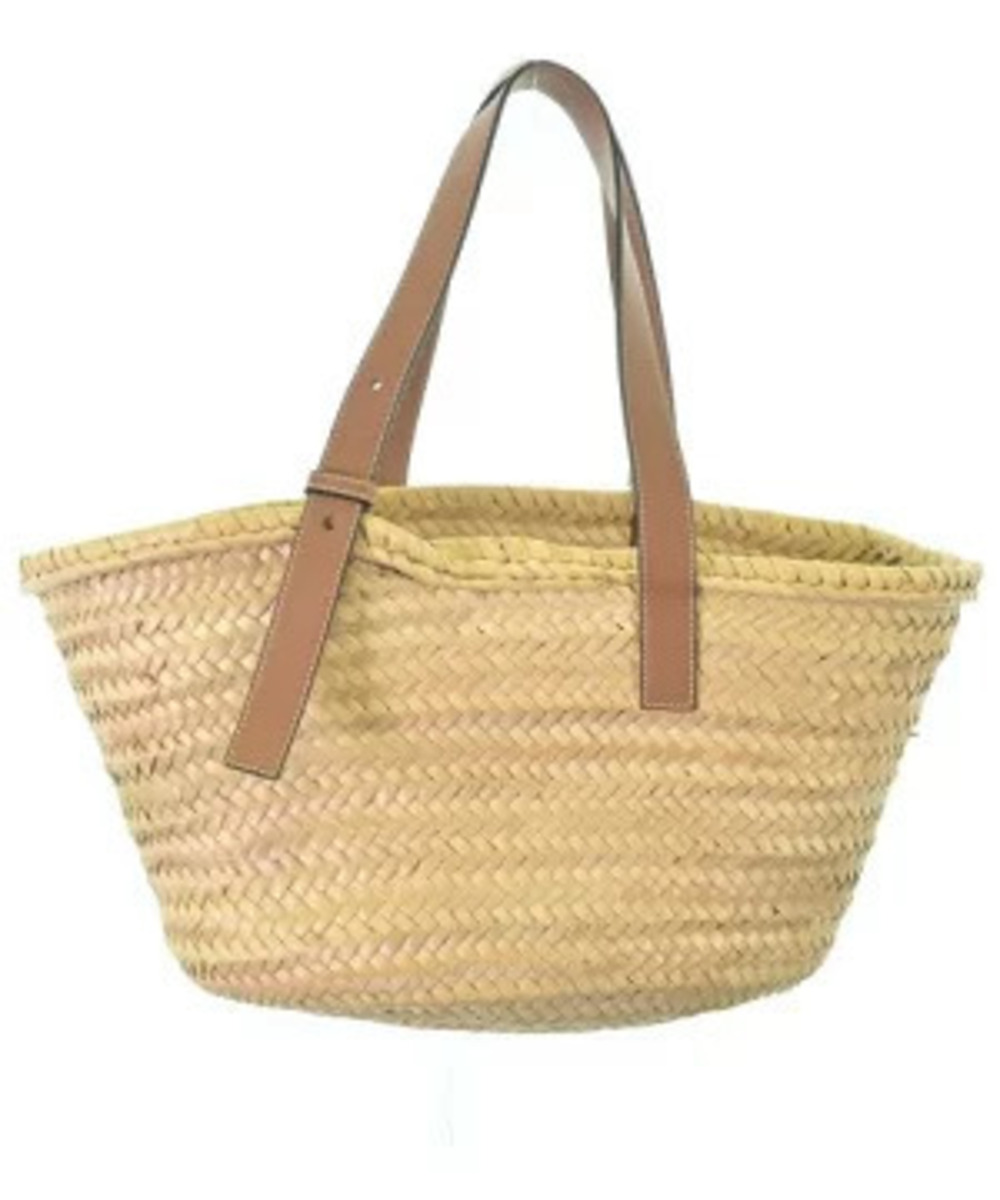 Loewe palm bright natural leaf Small Bag Basket blue